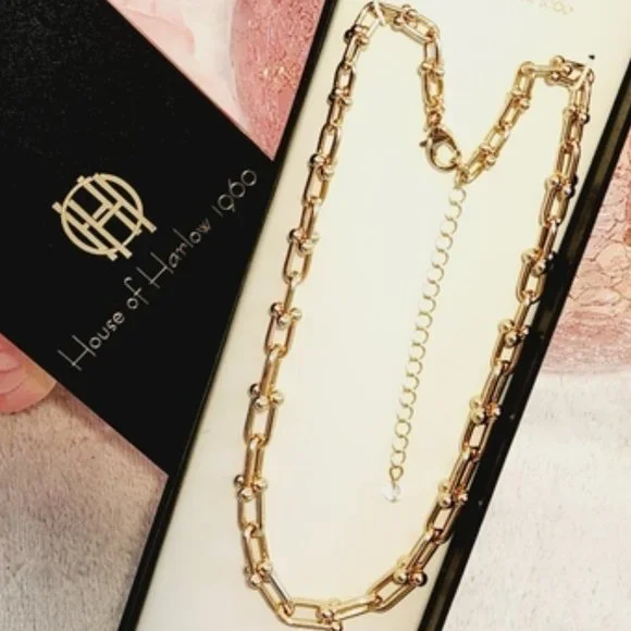 House of Harlow 1960 connecting u ball gold chain necklace - Picture 2 of 7